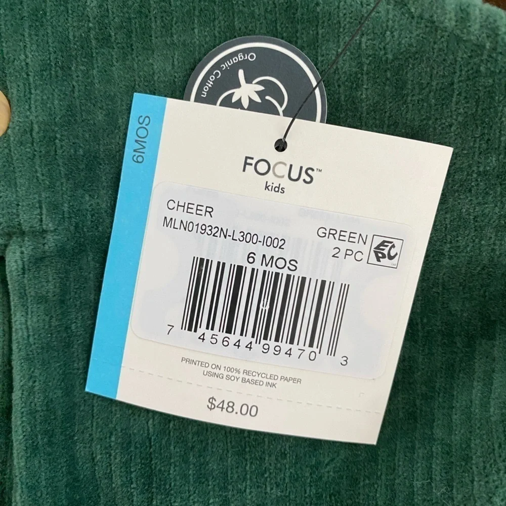 Focus Infants Holiday Cheer Velour Green Overall Set NWT Size 6M